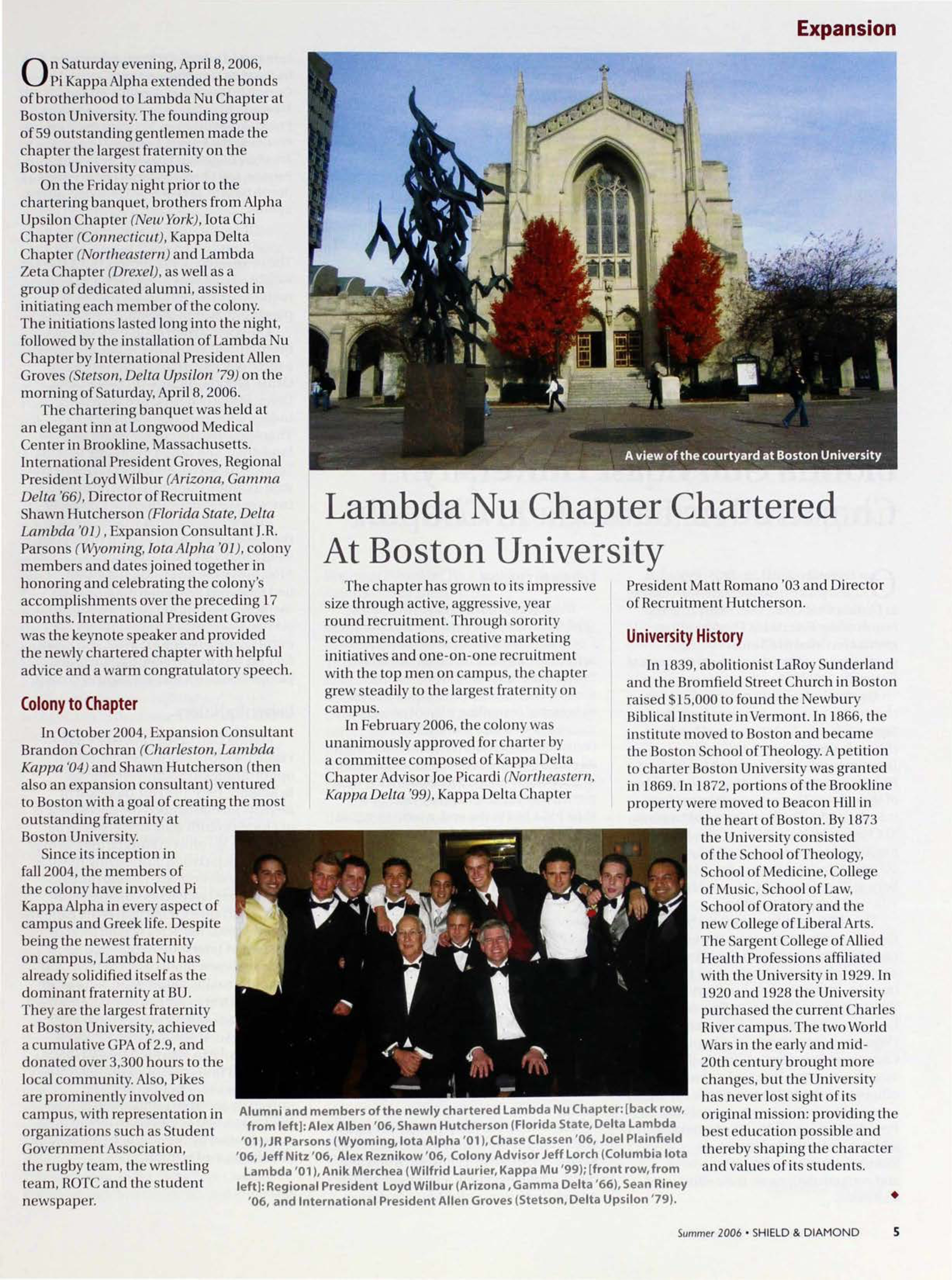 Expansion: Lambda Nu Chapter Chartered At Boston University